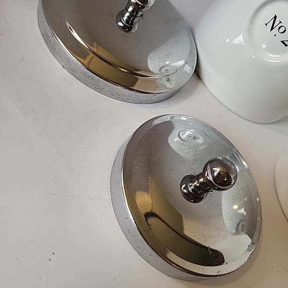 White Ceramic Canister Set with Silver Lids - Picture 6 of 10